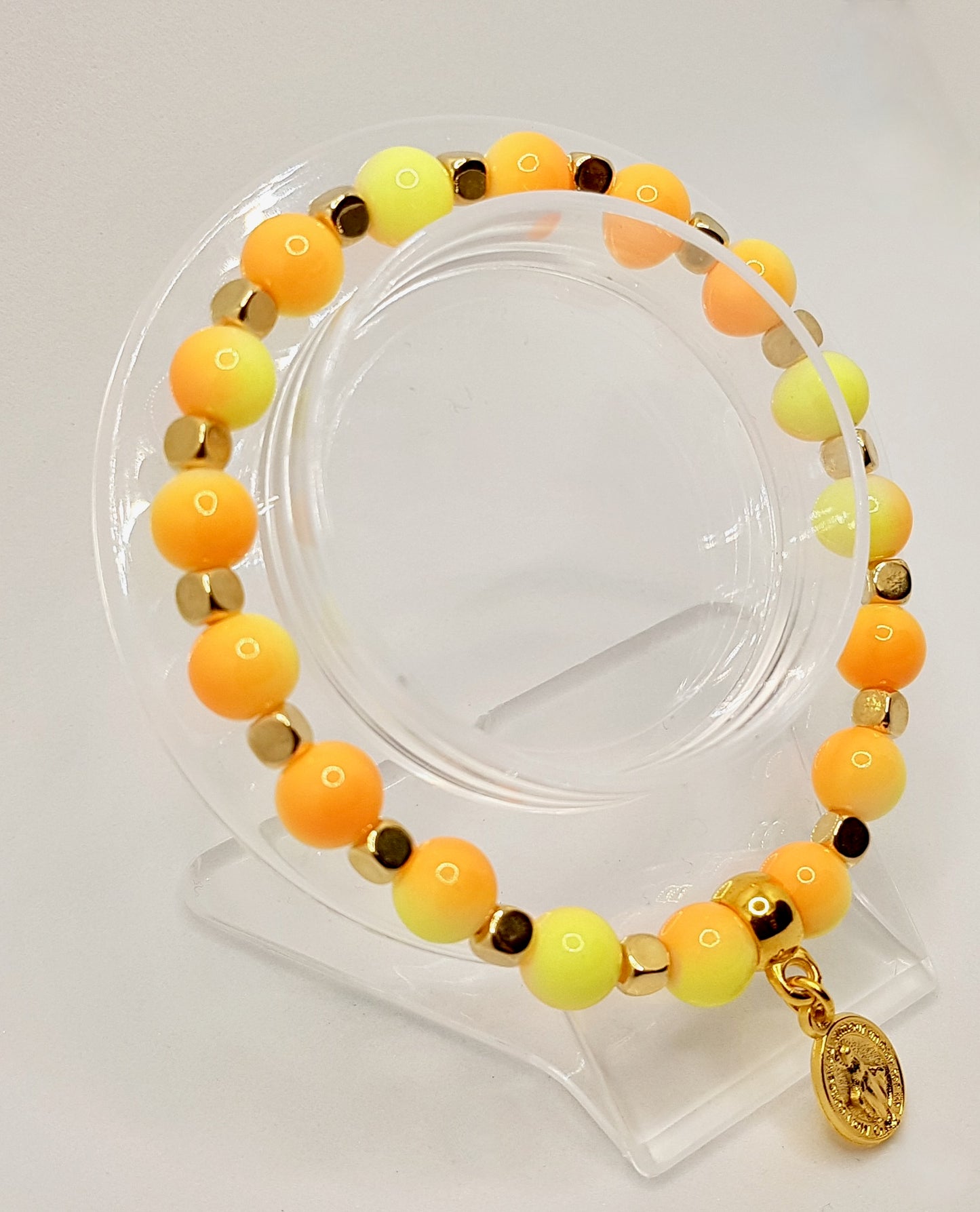 Miraculous Medal Orange and Yellow Bracelet
