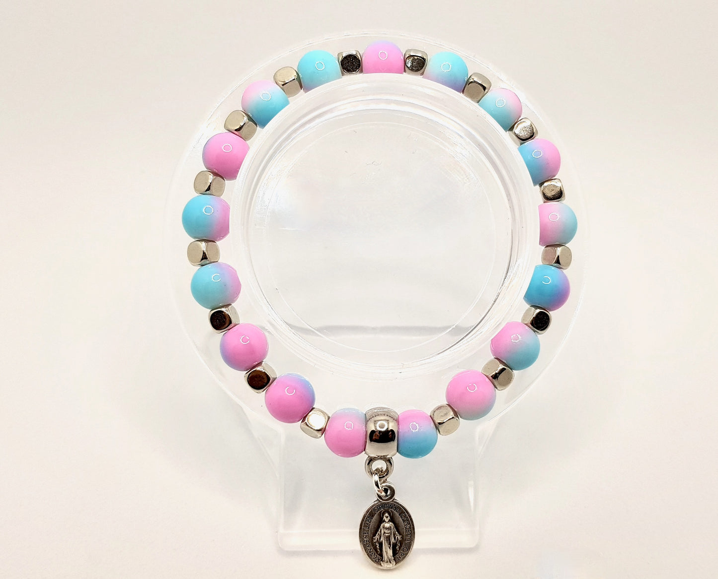 Miraculous Medal Pink and Blue Bracelet