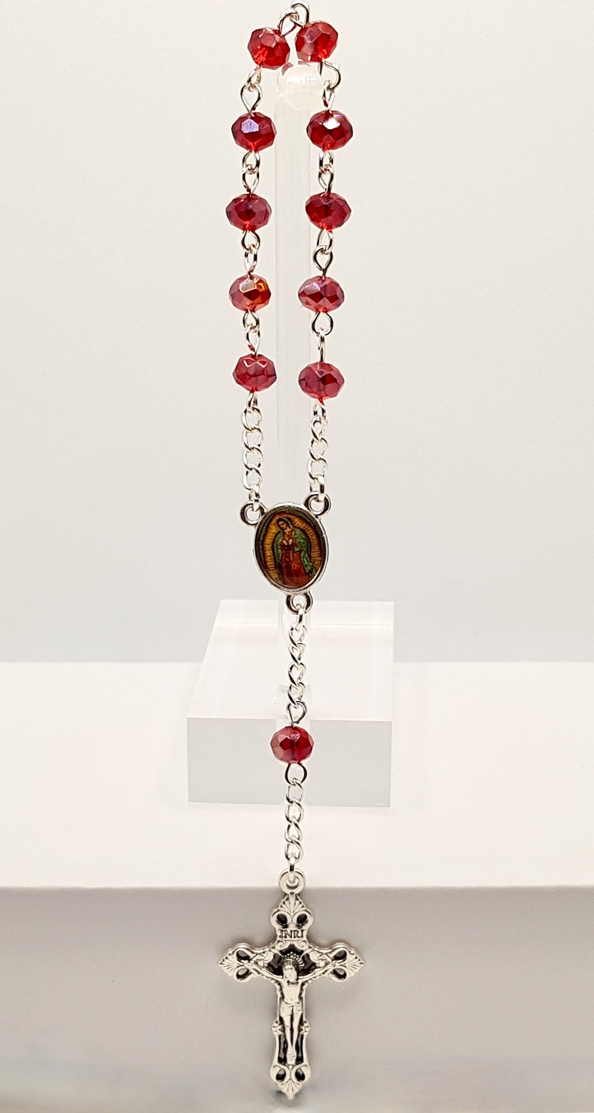Our Lady Of Guadalupe - Pomegranate Red Glass Pocket Rosary