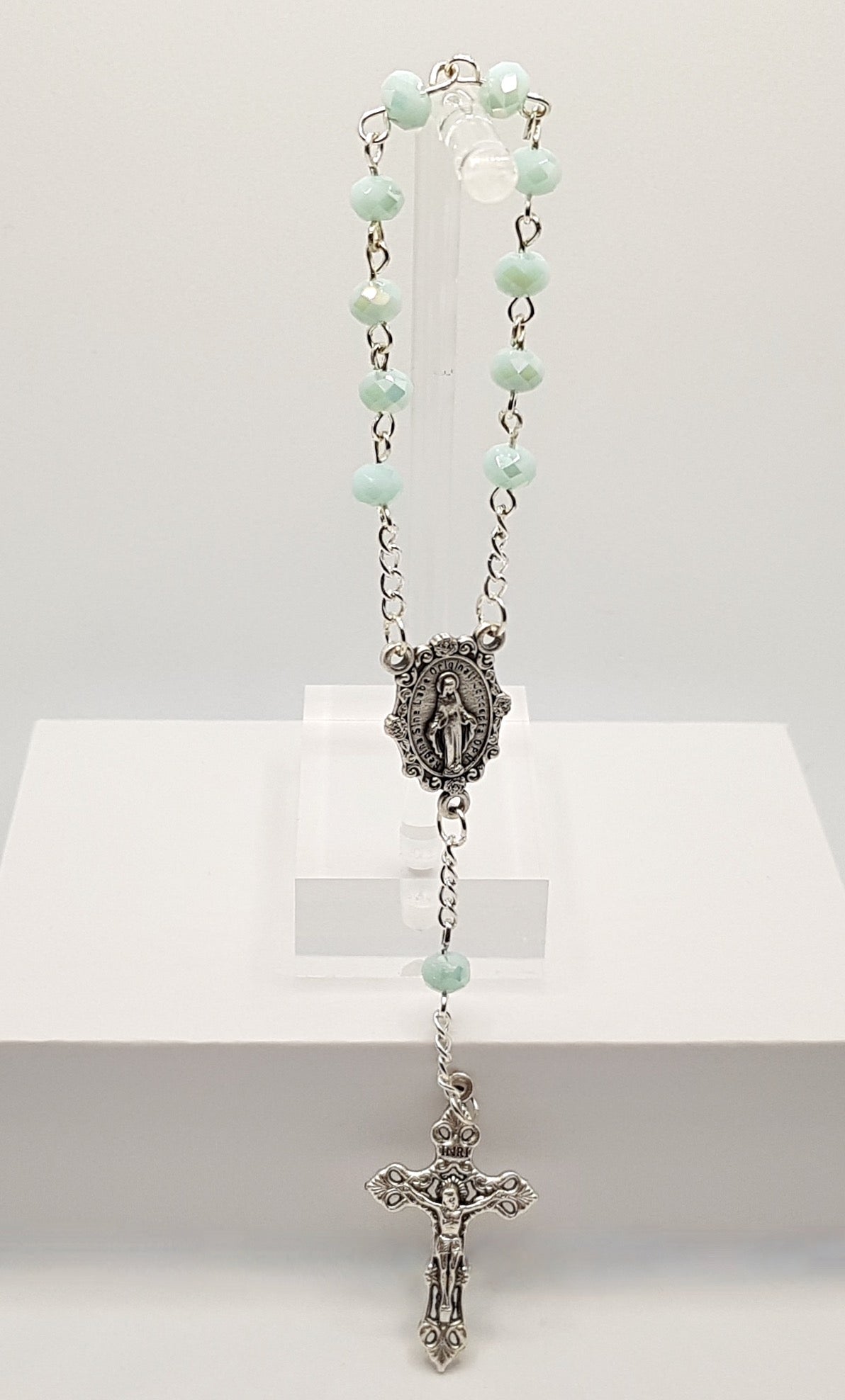 Pale Blue Crystal Glass Pocket Rosary