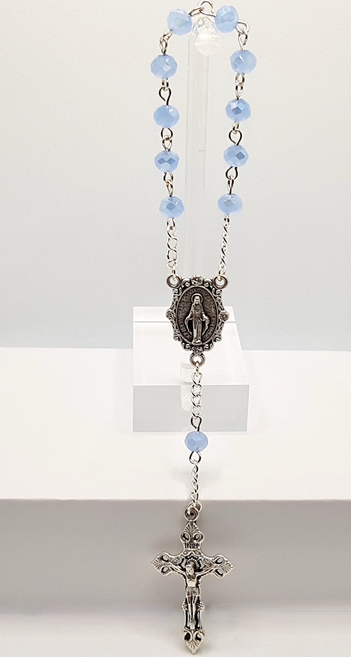 Pastel Blue Glass Pocket Rosary