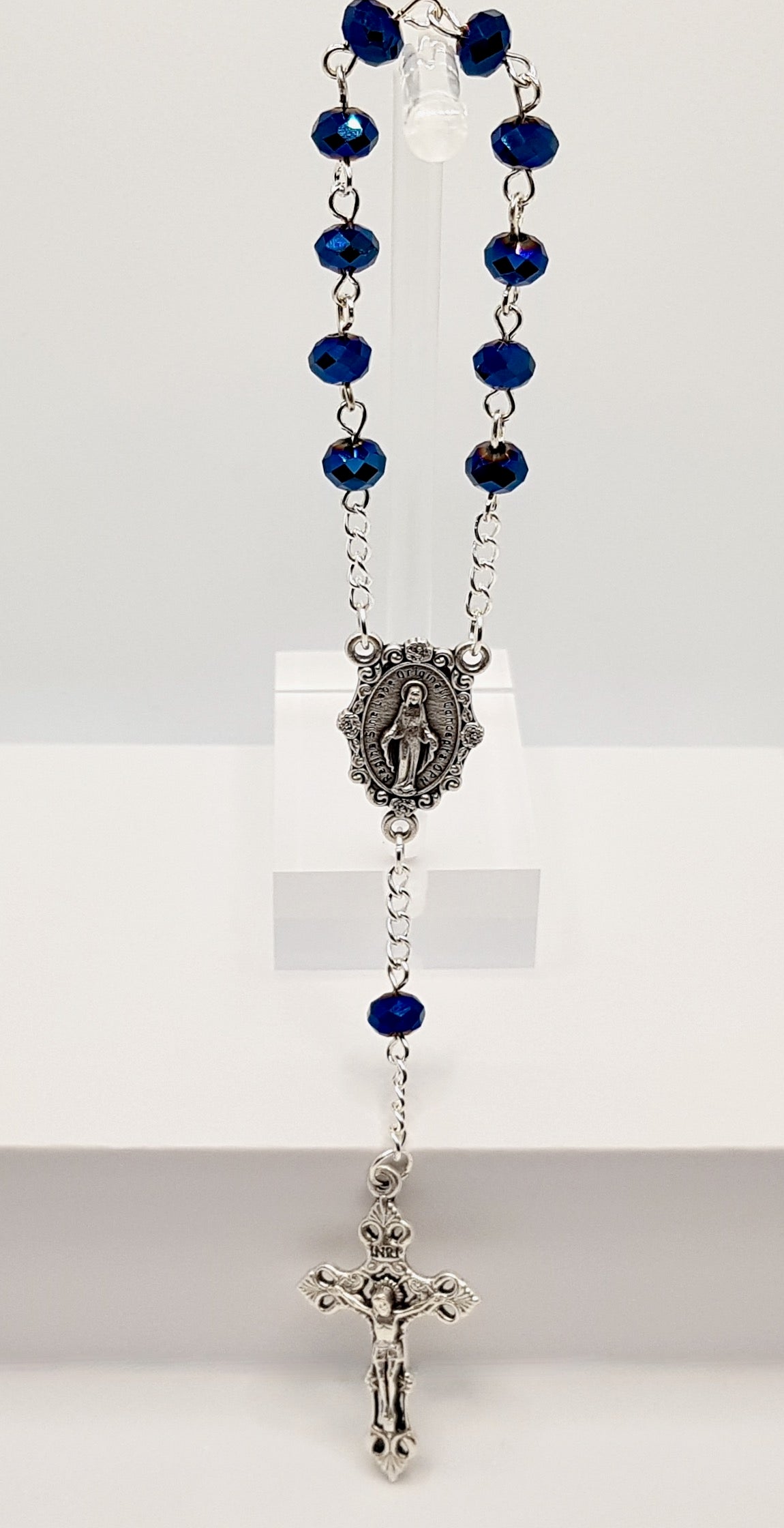 Metallic Blue Glass Pocket Rosary