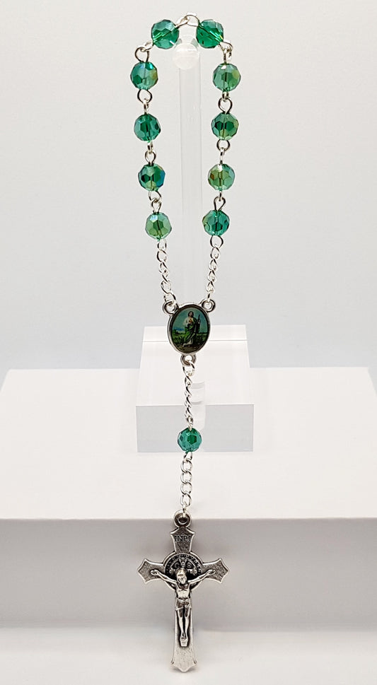 St. Jude Green Glass Pocket Rosary