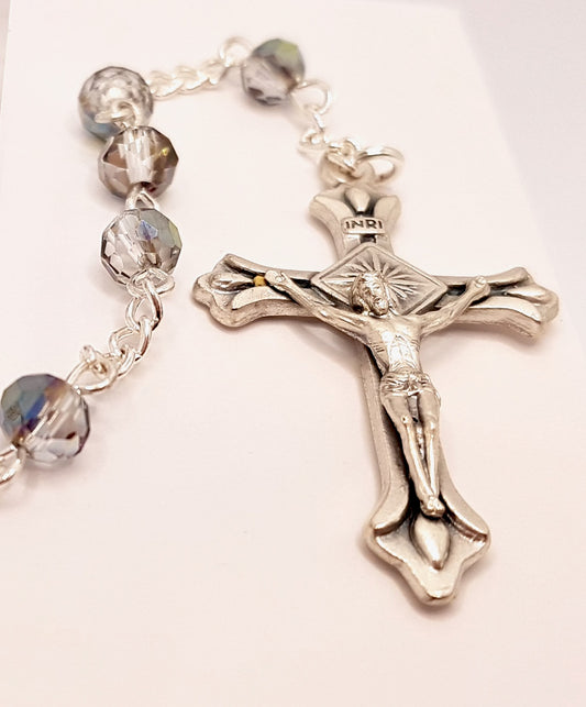 'Our Lady Queen of Peace & Divine Mercy' Two Tone Crystal Rosary