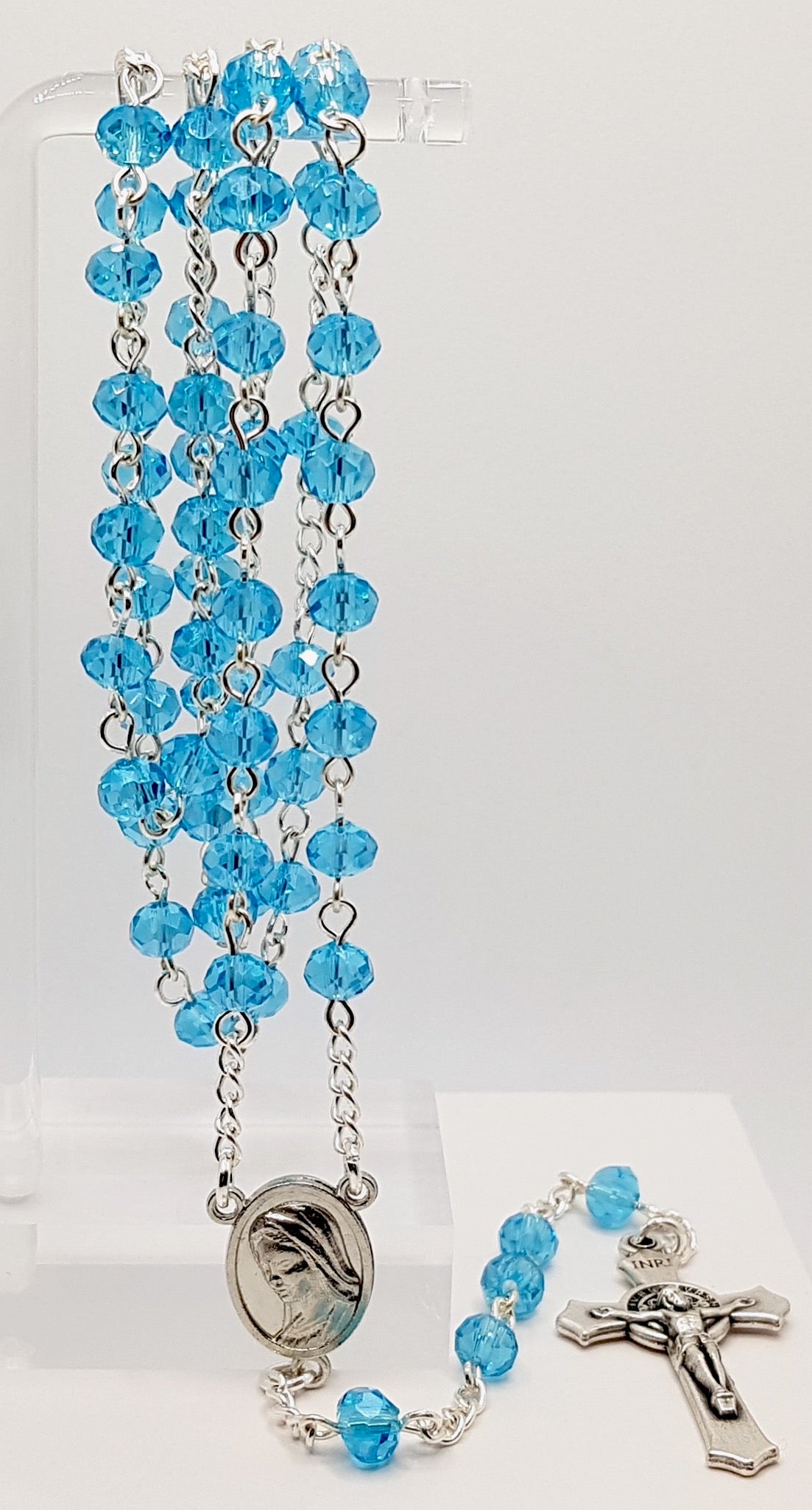 'Our Lady Queen of Peace & Divine Mercy' Sky Blue Rosary