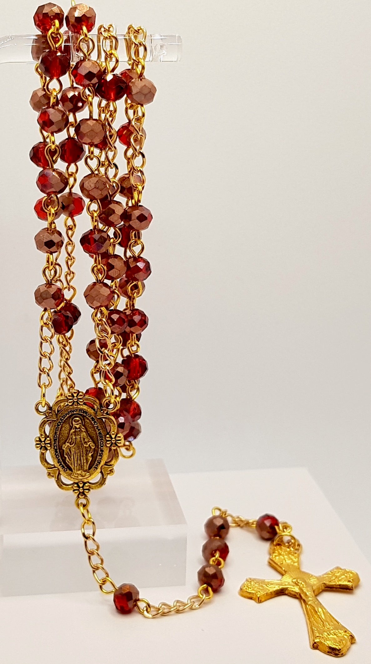 Miraculous Medal Deep Red & Copper Rosary