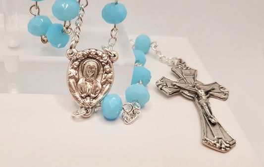 'Our Lady Queen of Angels' Opaque Sky Blue Rosary