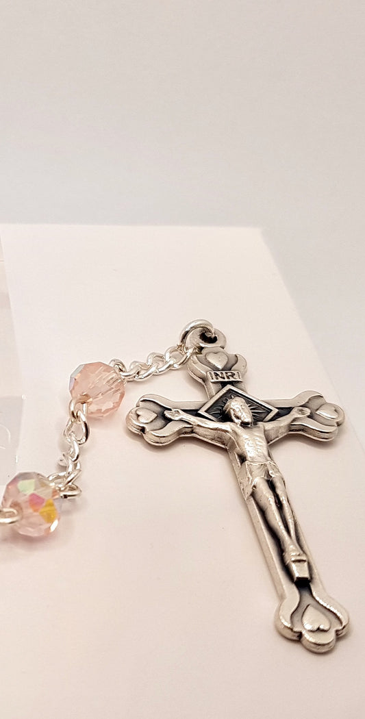 'Our Lady Queen of Peace & Divine Mercy' Light Pink Rosary