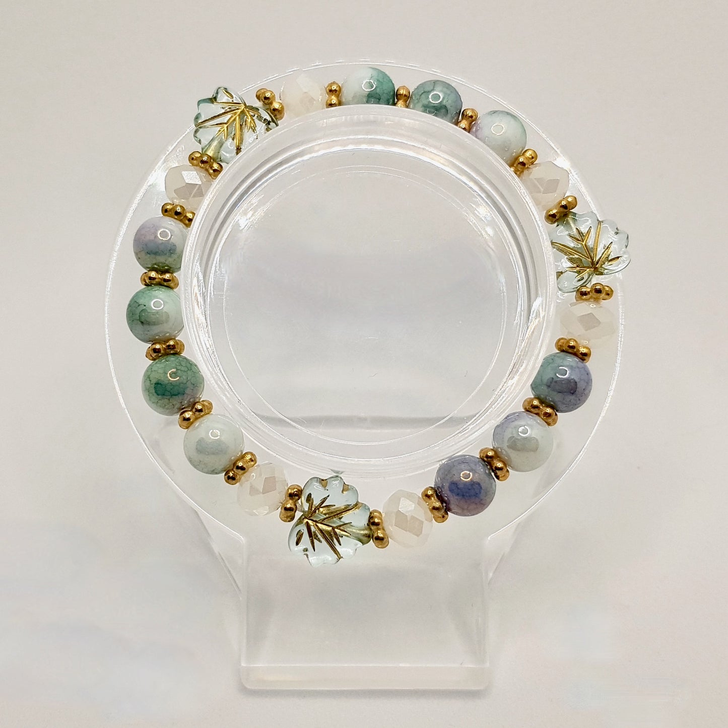 'Ethereal Gilded Leaves' Porcelain Beaded Bracelet