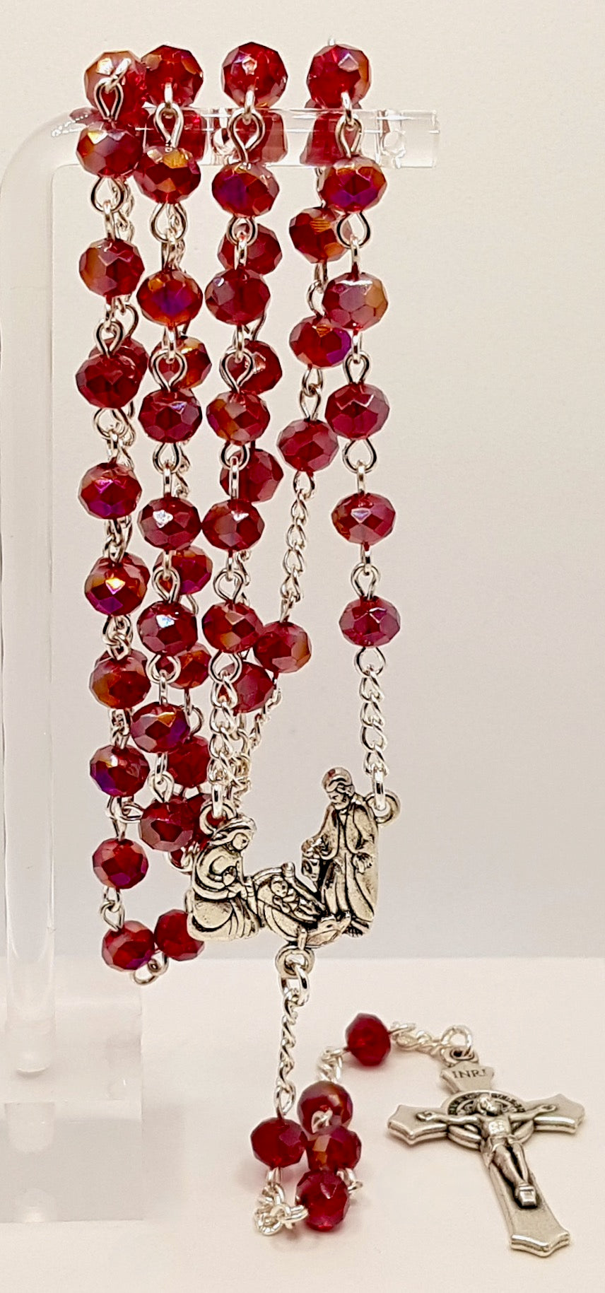 Holy Family Deep Red Rosary