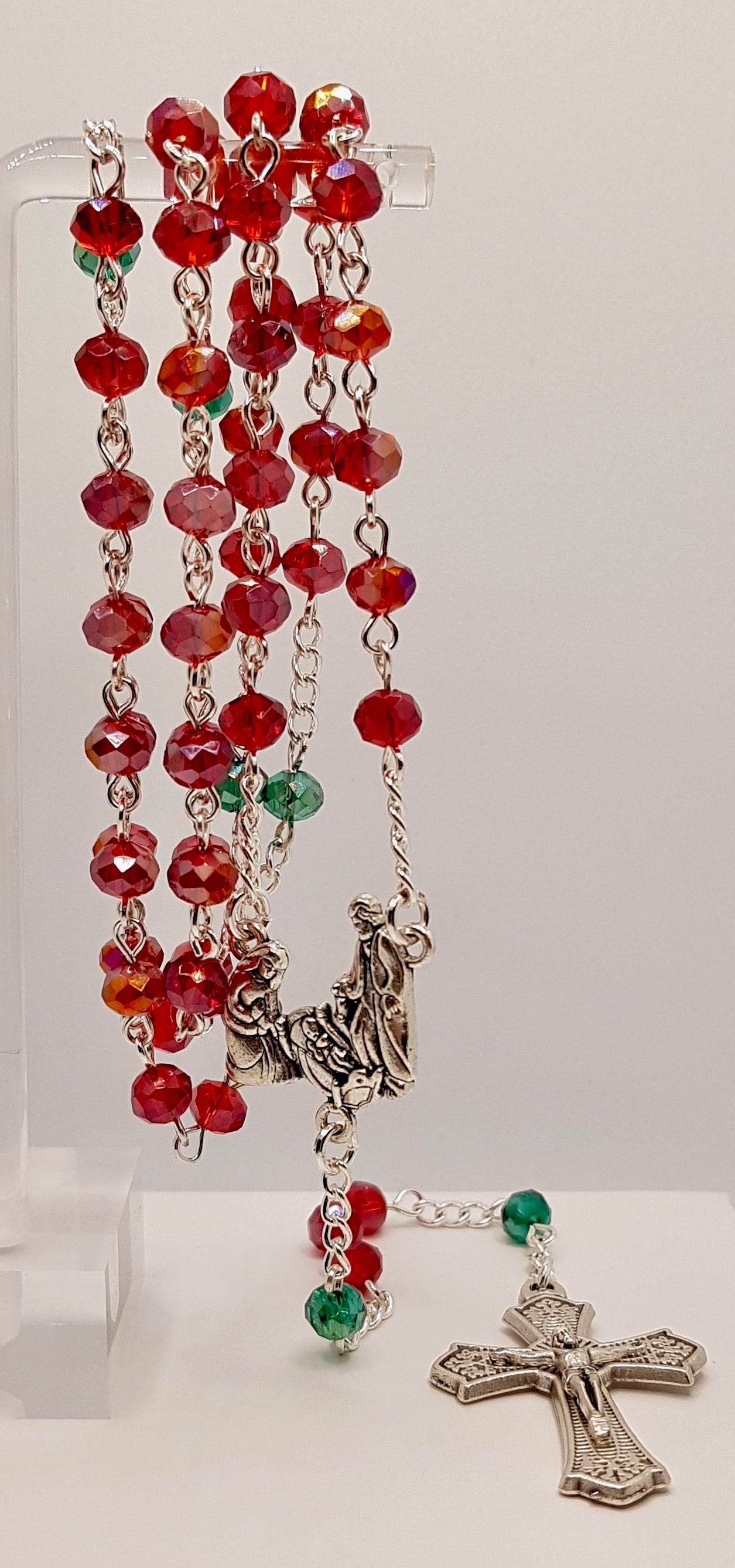 Holy Family Dark Red & Green Rosary
