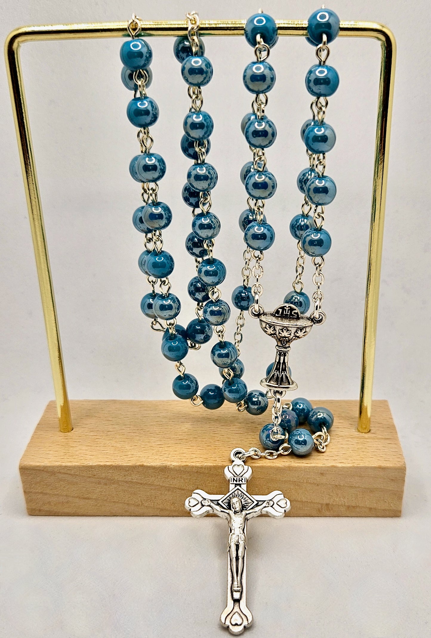 Blue Glass Pearl First Holy Communion Rosary