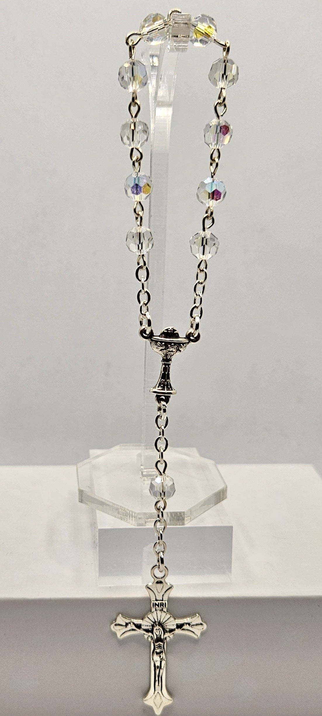 Clear Crystal Glass First Communion Pocket Rosary