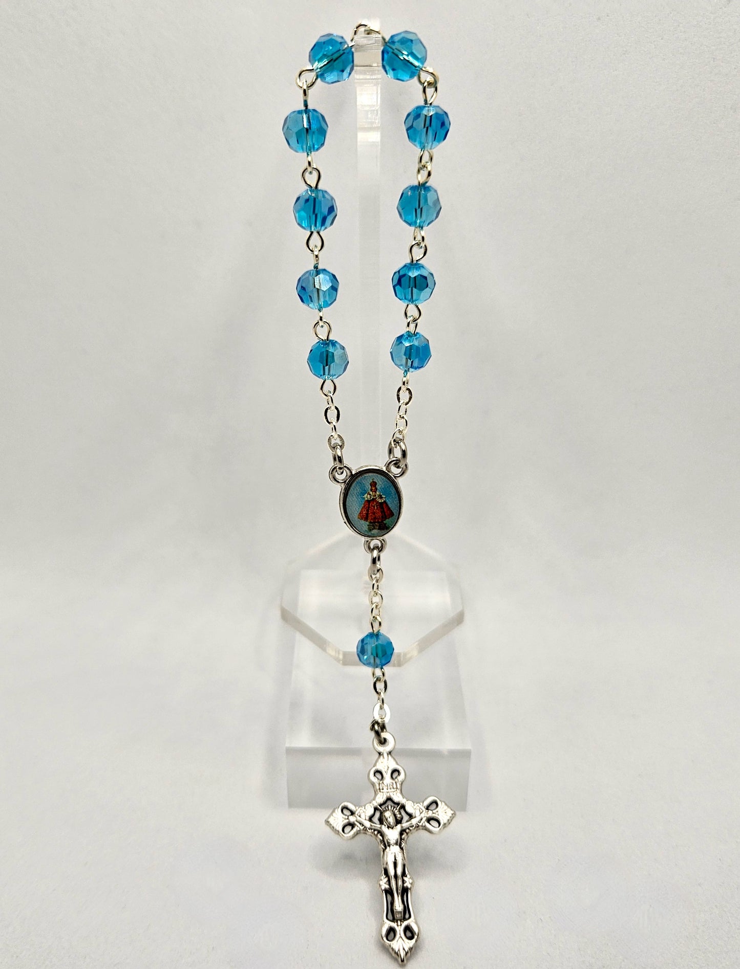 Infant Jesus of Prague Blue Pocket Rosary