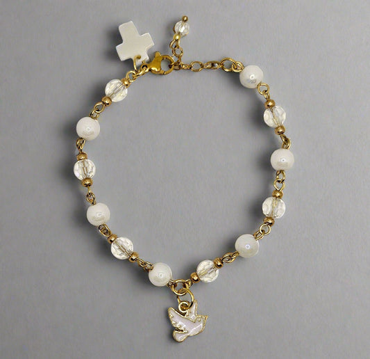 Dove & Mother of Pearl Cross Bracelet
