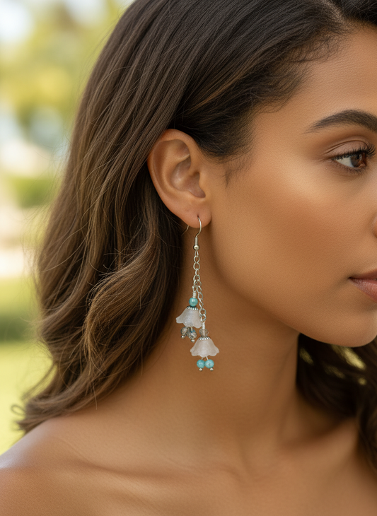 'Bell Flower' Earrings - Pale & Dark Turquioise