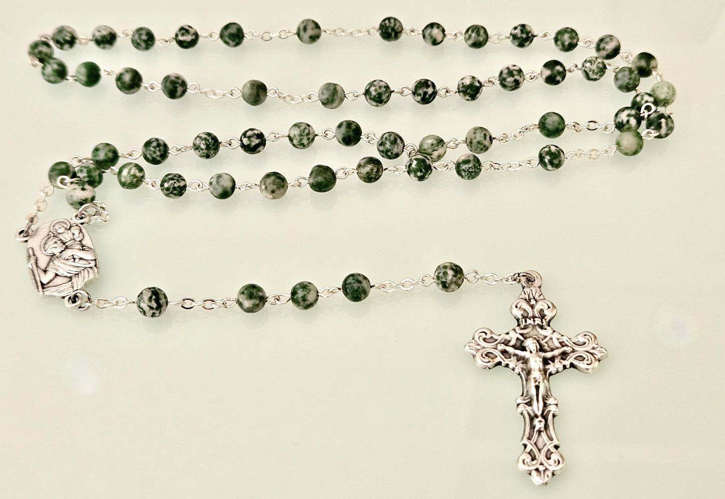 'St. Christopher' Tree Agate Rosary