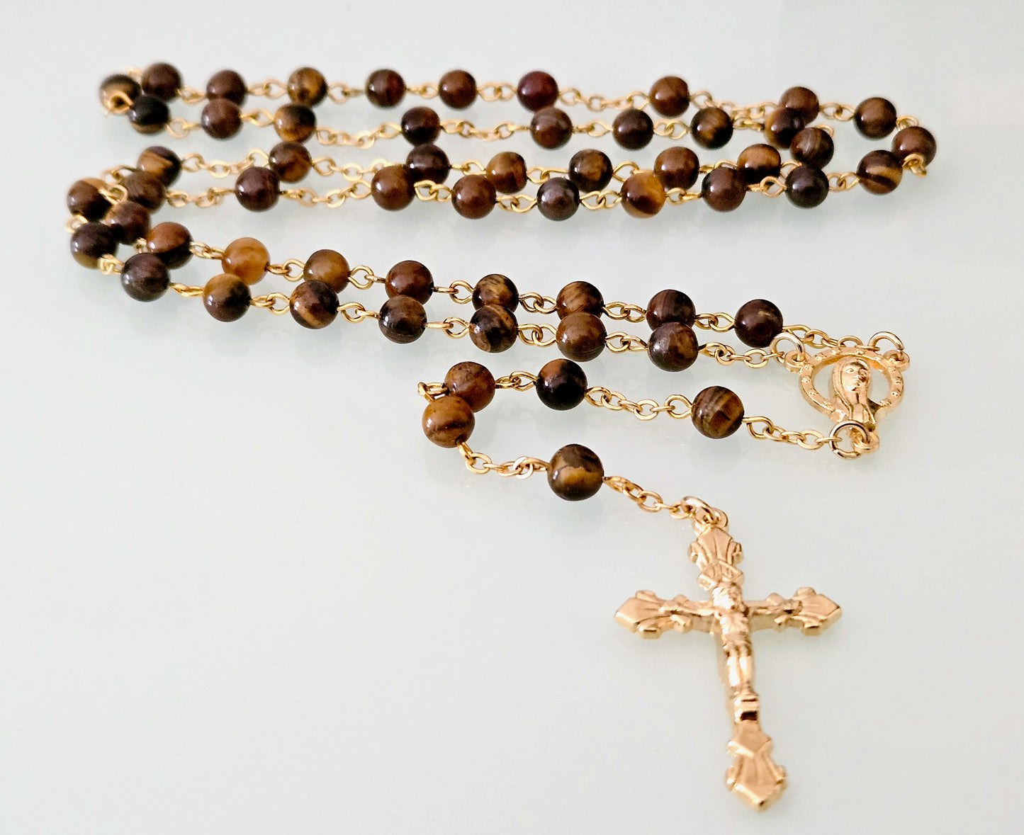 'Our Lady Queen of Heaven' Tiger's Eye Rosary