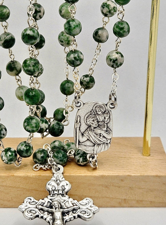 'St. Christopher' Tree Agate Rosary
