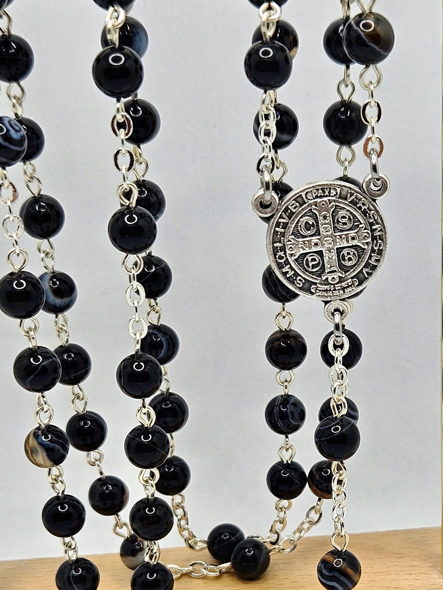 'St. Benedict' Black Banded Agate Rosary