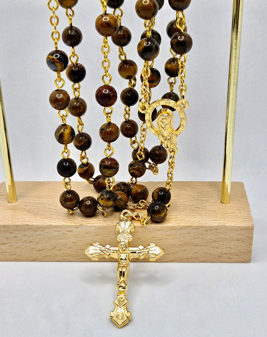 'Our Lady Queen of Heaven' Tiger's Eye Rosary