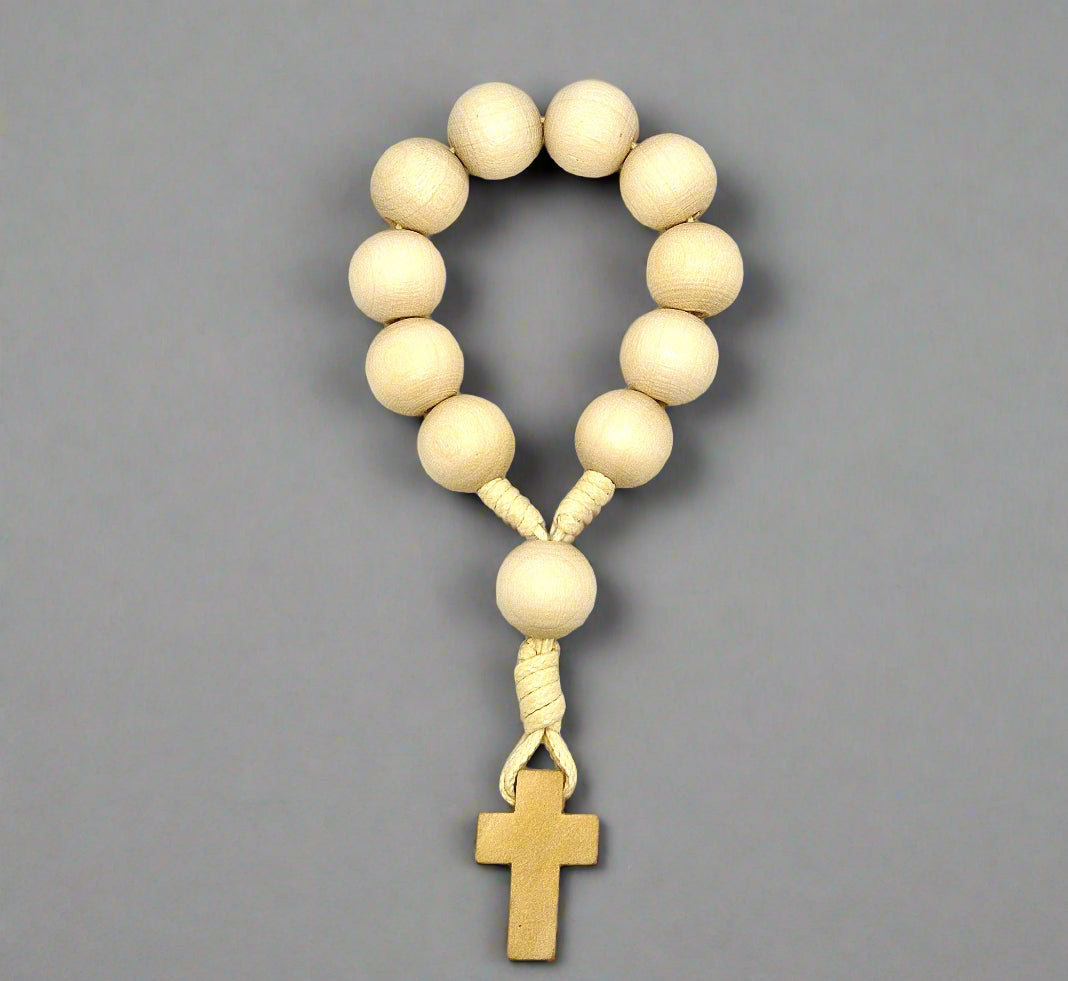Cream Wooden Pocket Rosary