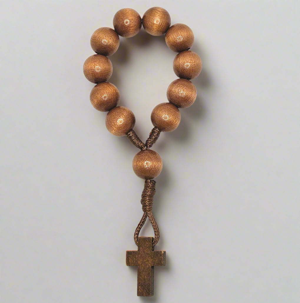 Light Brown Wooden Pocket Rosary