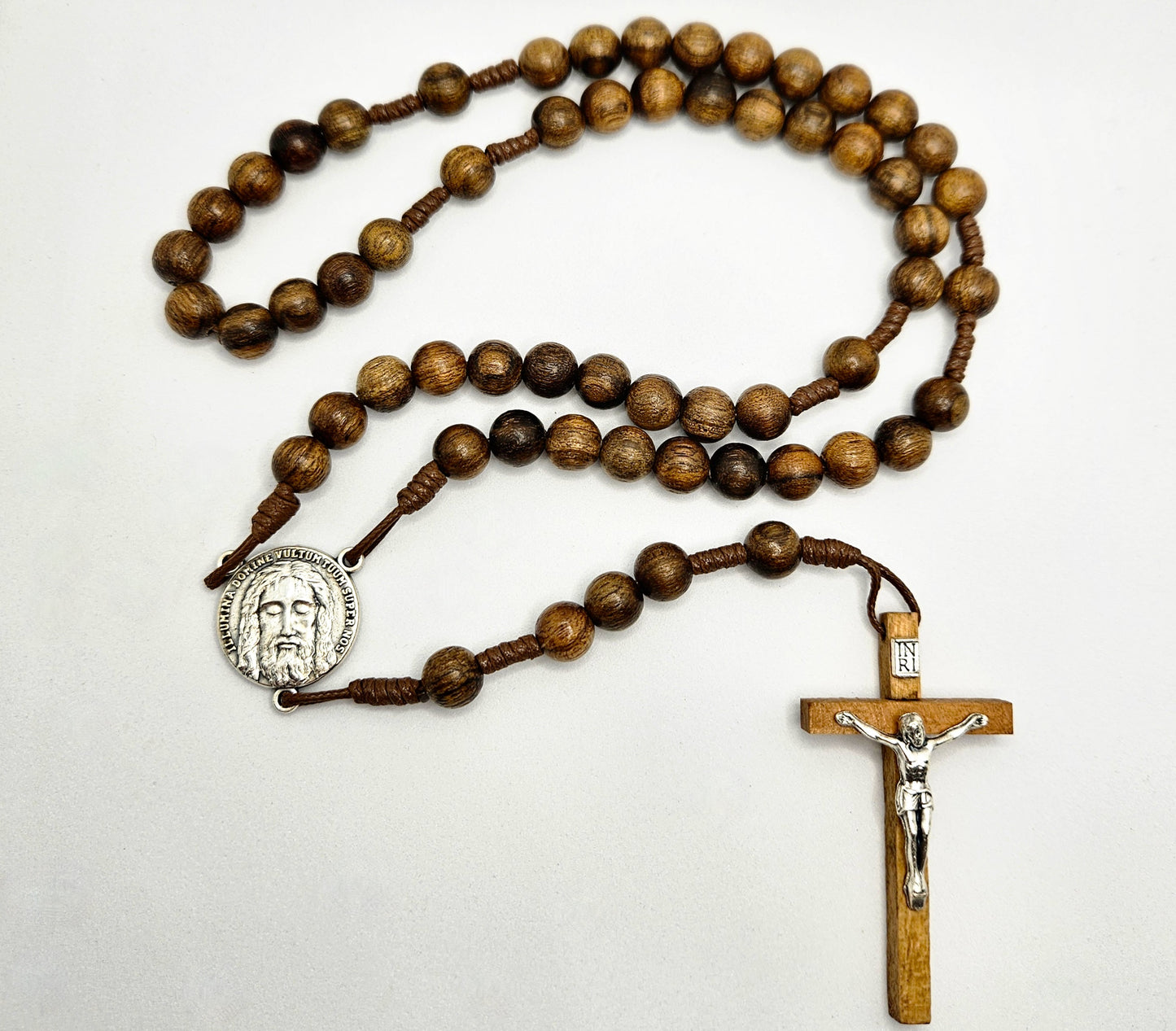 'Holy Face Of Jesus' Walnut Wooden Cord Rosary