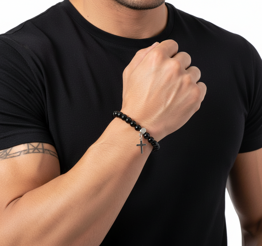 'Black Agate Cross' Bracelet