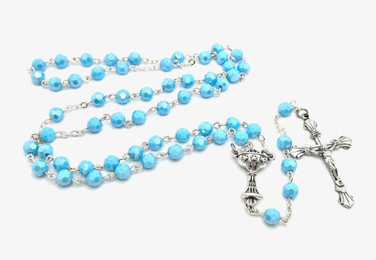 Deep Sky Blue 'First Holy Communion & Eucharist' Rosary