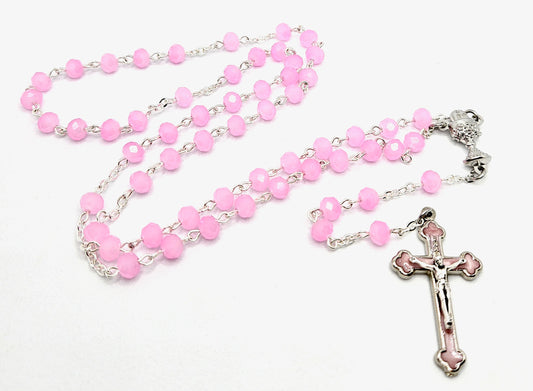Opaque Pink 'First Holy Communion & Eucharist' Rosary