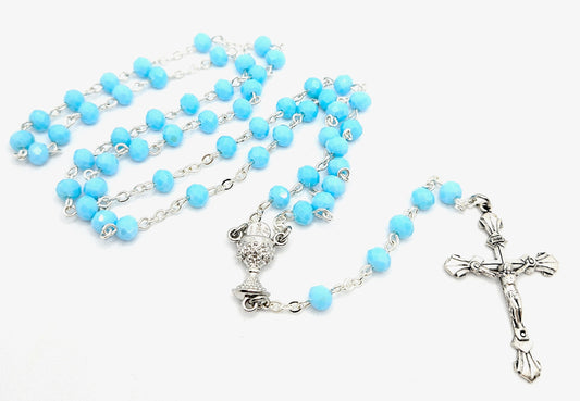 Deep Sky Blue 'First Holy Communion & Eucharist' Rosary