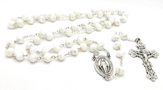 'Miraculous Medal' White Large Rosary