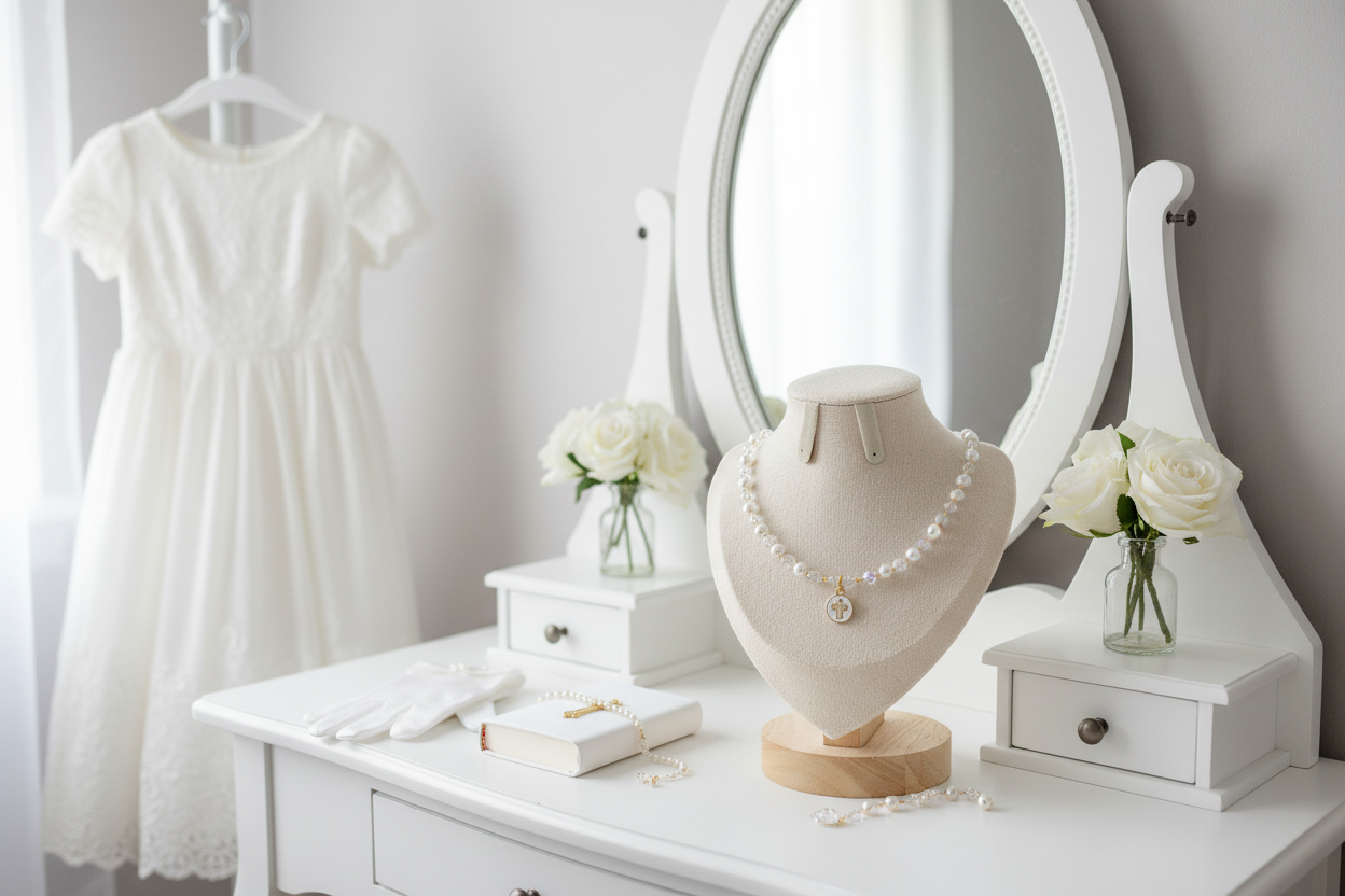 Pearl & Crystal Necklace With Gold Plated Cross Pendant