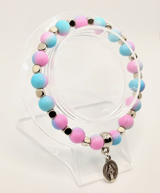 Miraculous Medal Pink and Blue Bracelet
