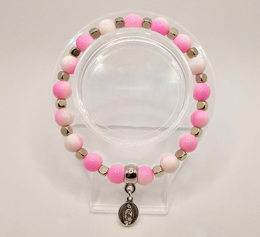 St. Therese/ O.L of Guadalupe Pink & White Bracelet