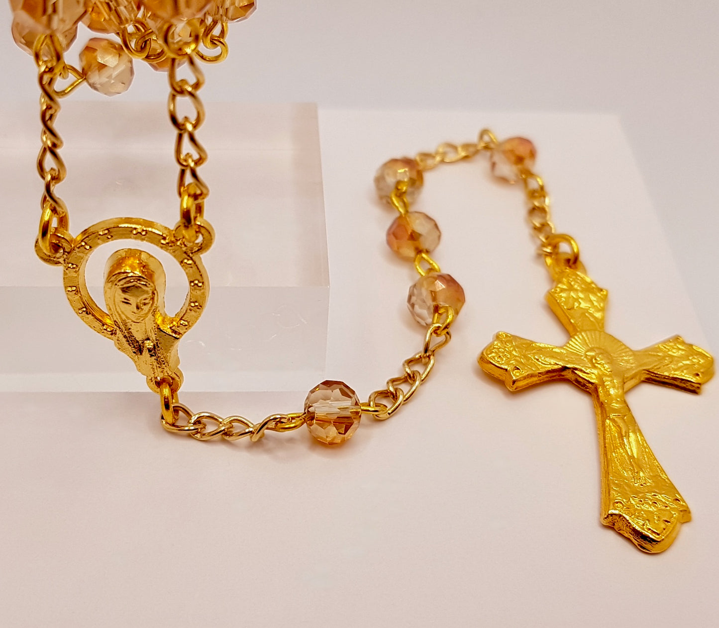 Our Lady Queen of Heaven Golden Peach Rosary