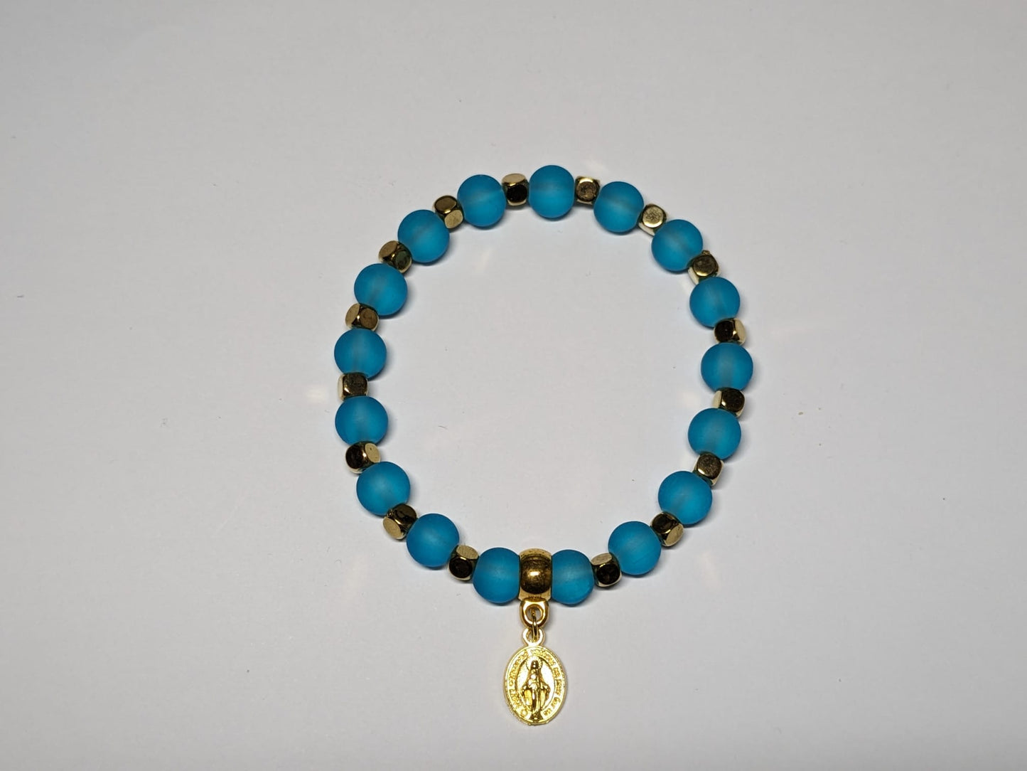 Miraculous Medal Teal and Gold Bracelet