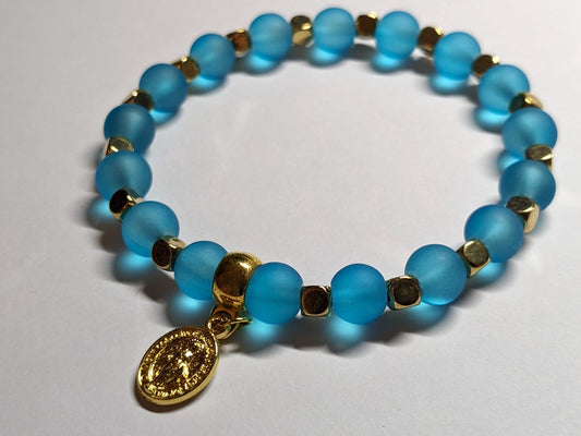Miraculous Medal Teal and Gold Bracelet