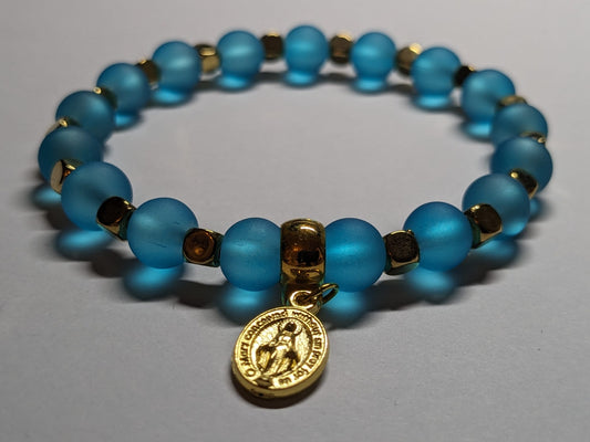 Miraculous Medal Teal and Gold Bracelet