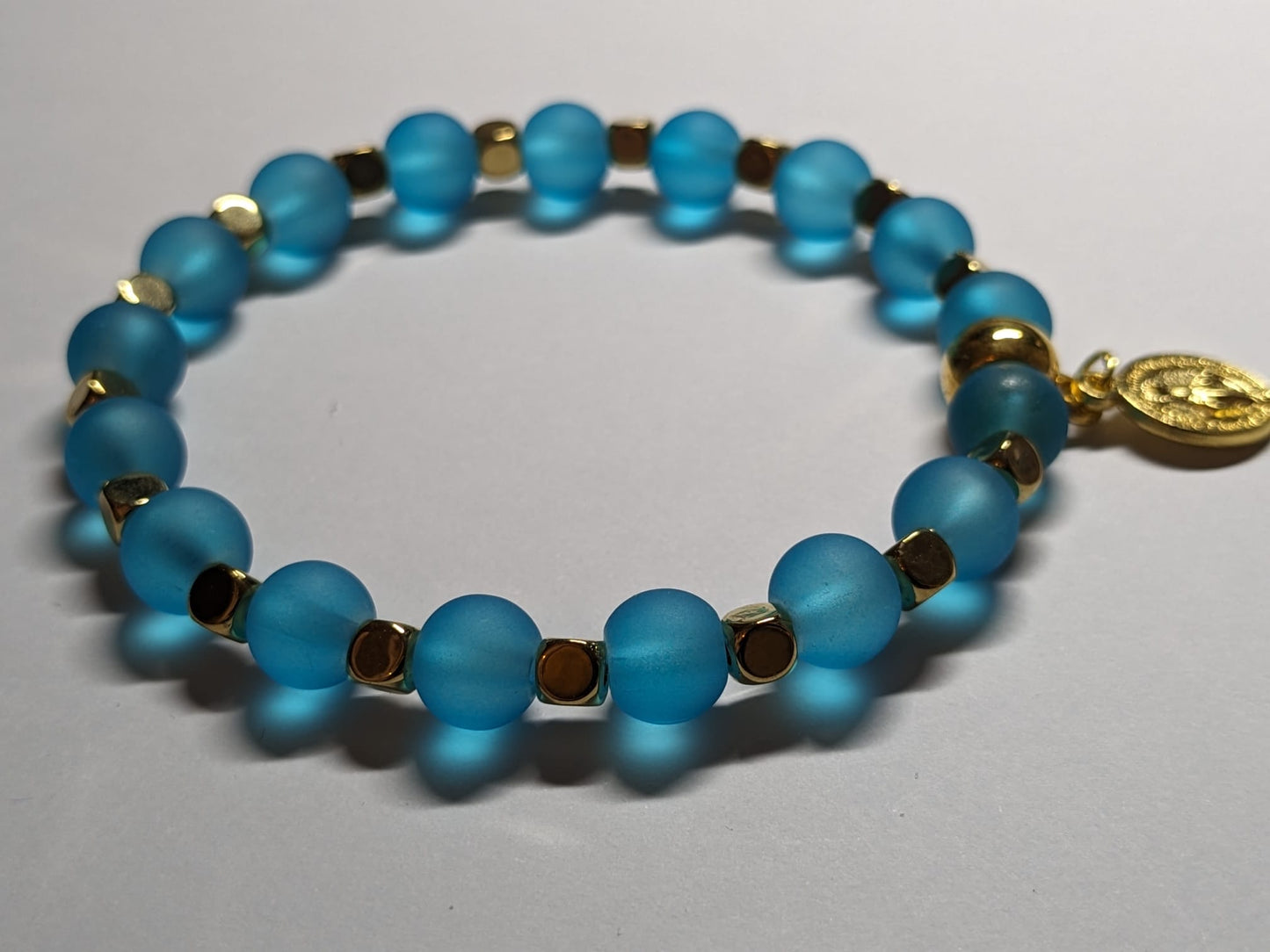 Miraculous Medal Teal and Gold Bracelet
