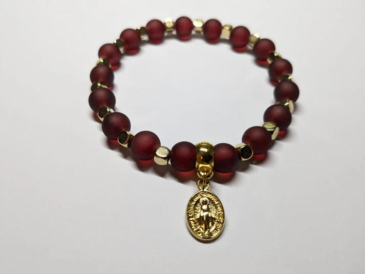 Miraculous Medal Teal and Gold Bracelet