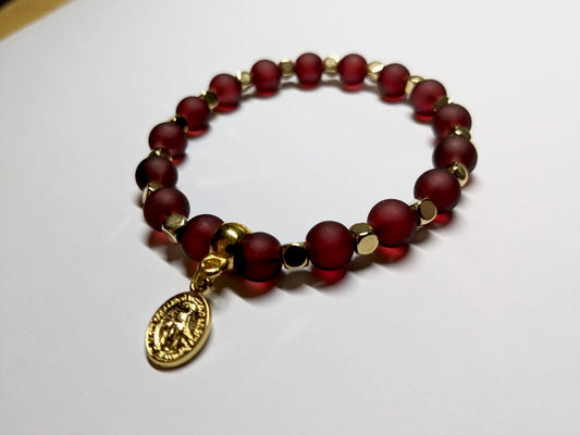 Miraculous Medal Bracelet in Wine