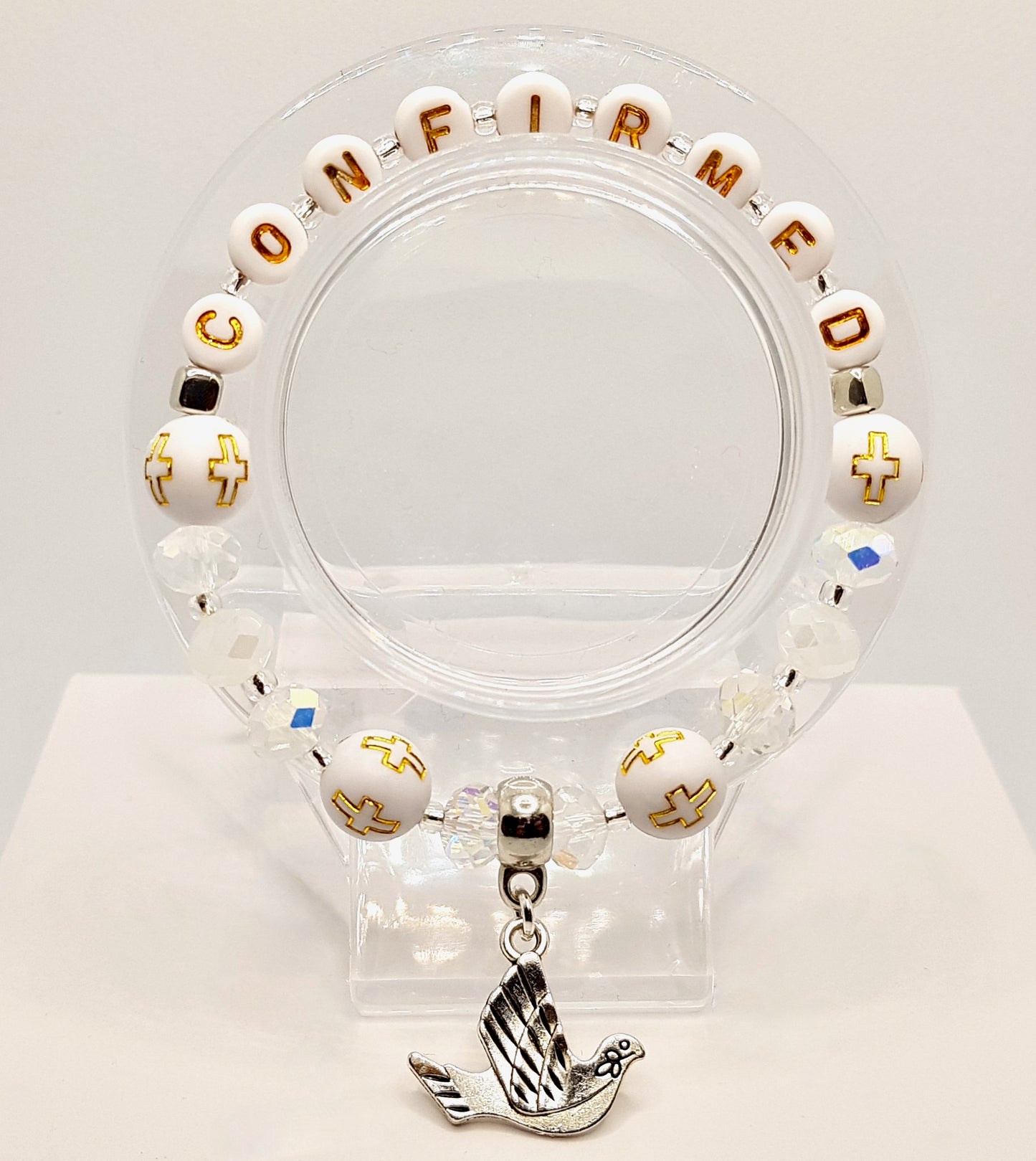 Confirmation Bracelet With Dove (White)