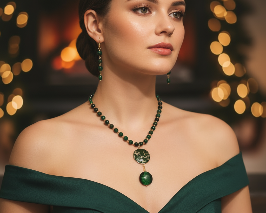'Evergreen Elegance' Necklace & Earring Set