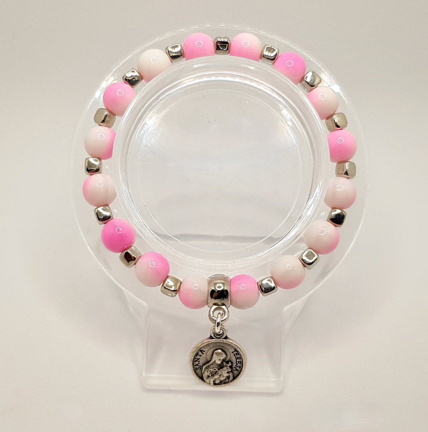 St. Therese/ O.L of Guadalupe Pink & White Bracelet