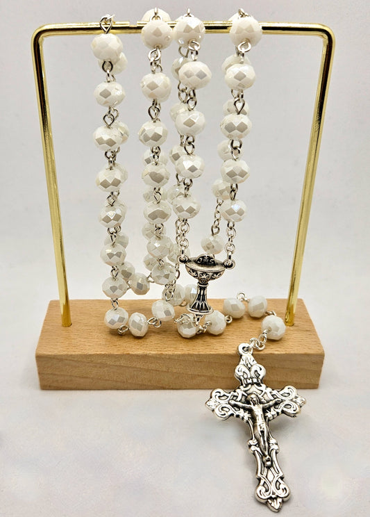 White First Holy Communion Large Rosary