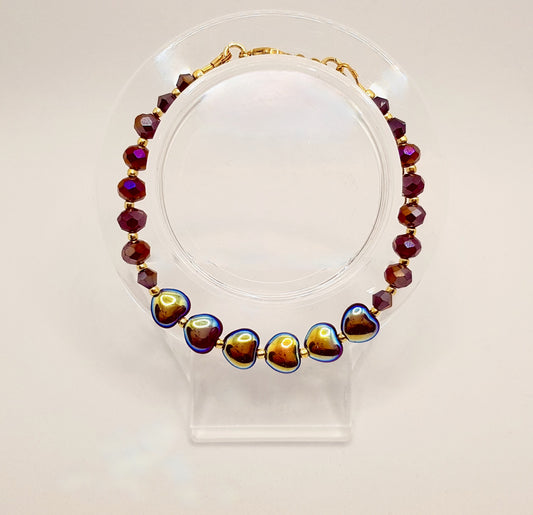 'Gold N' Garnet Hearts' Bracelet