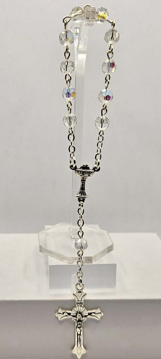 Clear Crystal Glass First Communion Pocket Rosary