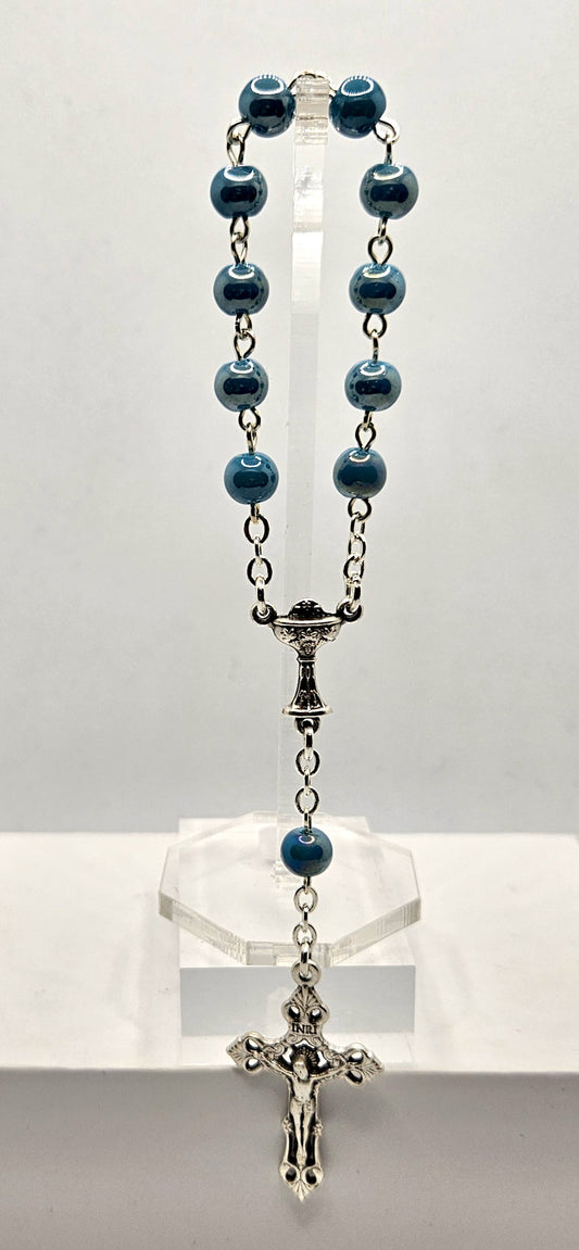Blue Glass Pearl First Holy Communion Pocket Rosary